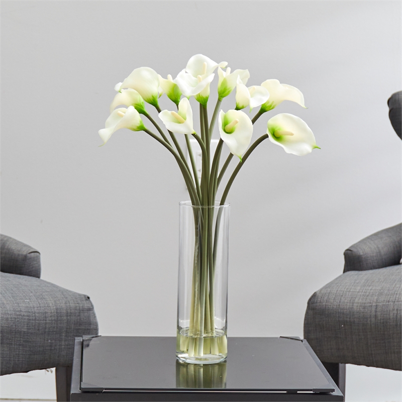 Pemberly Row Mini Calla Lily Silk Flower Arrangement in Natural/Clear