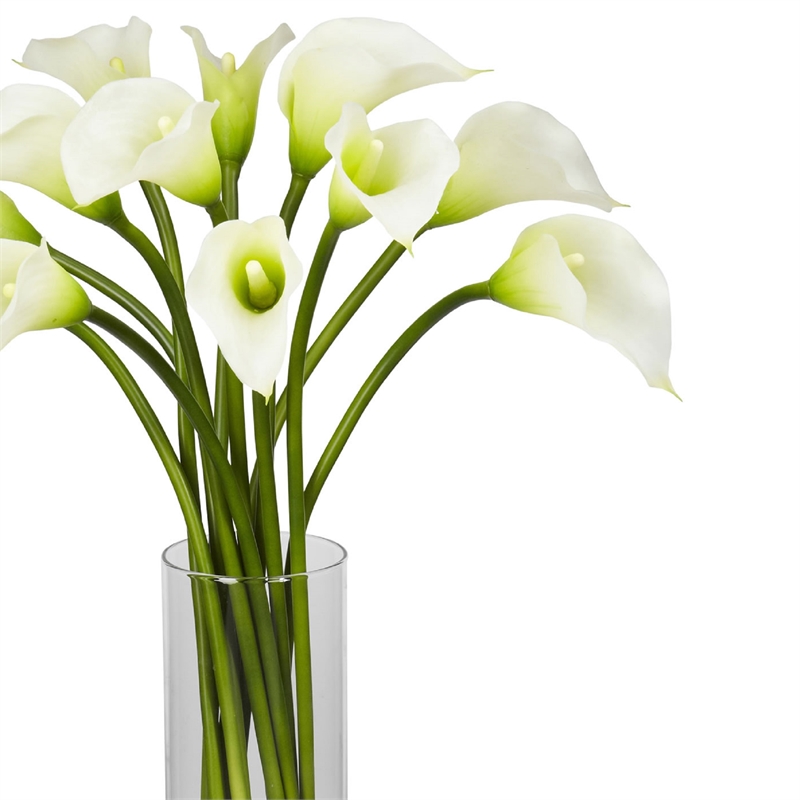 Pemberly Row Mini Calla Lily Silk Flower Arrangement in Natural/Clear