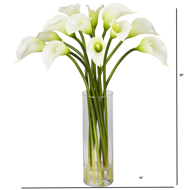 Pemberly Row Mini Calla Lily Silk Flower Arrangement in Natural/Clear