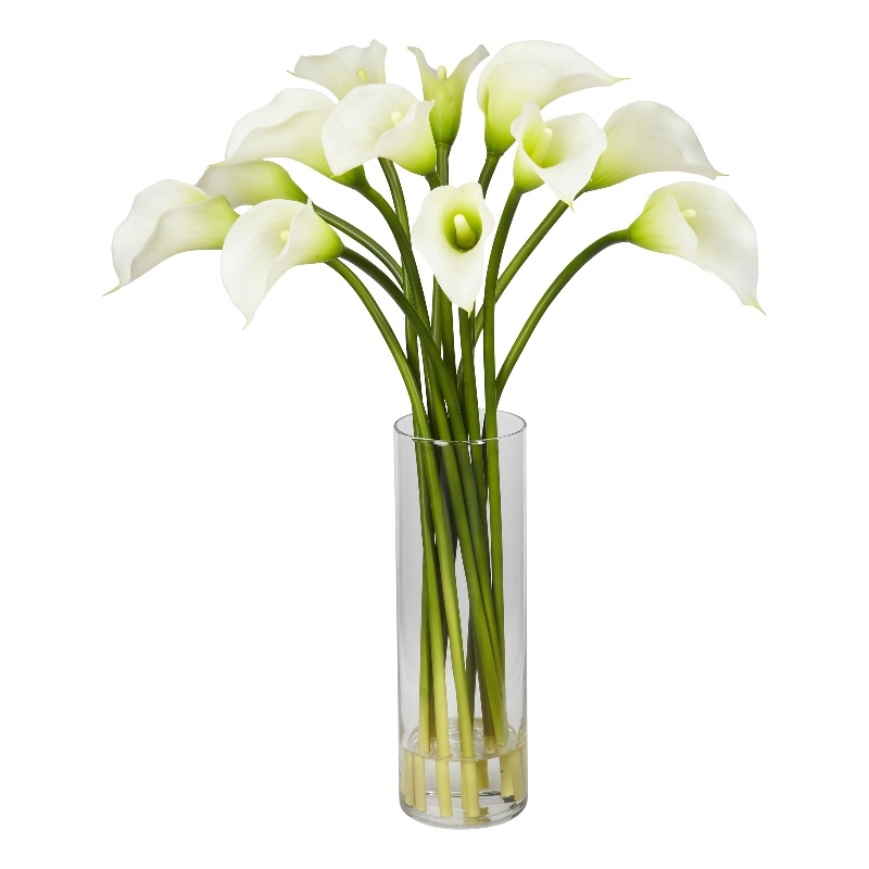 Pemberly Row Mini Calla Lily Silk Flower Arrangement in Natural/Clear