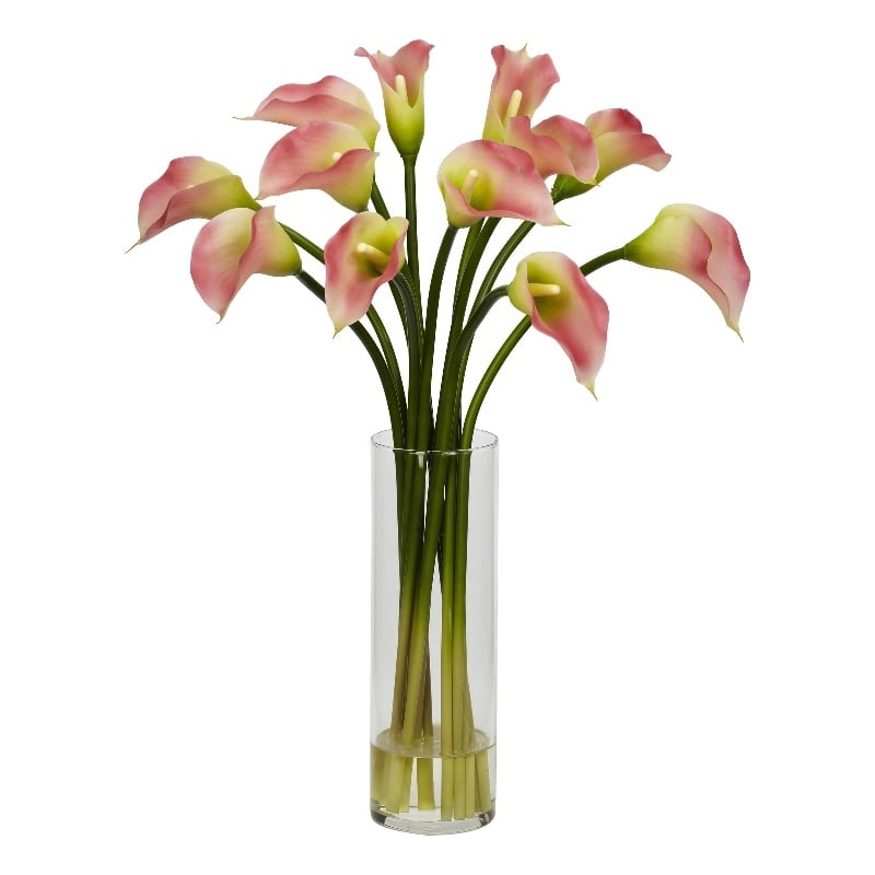 Pemberly Row Mini Calla Lily Silk Flower Arrangement in Pink/Clear