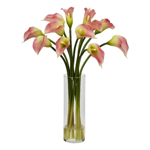 Pemberly Row Mini Calla Lily Silk Flower Arrangement in Pink/Clear