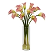 Pemberly Row Mini Calla Lily Silk Flower Arrangement in Pink/Clear