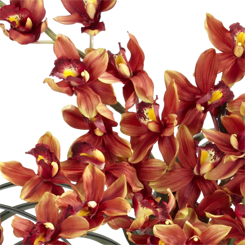 Pemberly Row Cymbidium with Decorative Vase Silk Arrangement in Red/Burgundy