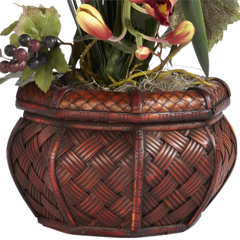 Pemberly Row Cymbidium with Decorative Vase Silk Arrangement in Red/Burgundy