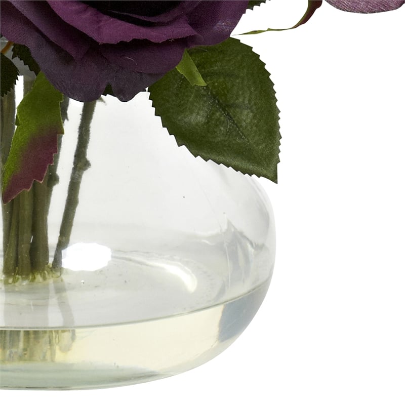 Pemberly Row Full Rose Blooms Arrangement with Glass Vase in Purple/Clear