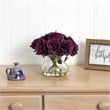 Pemberly Row Full Rose Blooms Arrangement with Glass Vase in Purple/Clear