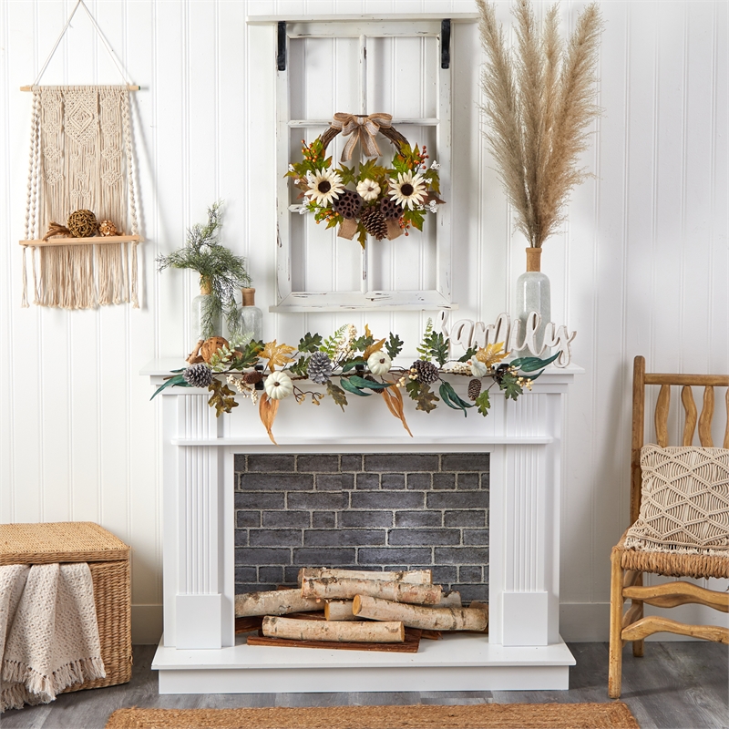Pemberly Row Autumn Sunflower/White Pumpkin/Dried Lotus Pod Artificial Wreath
