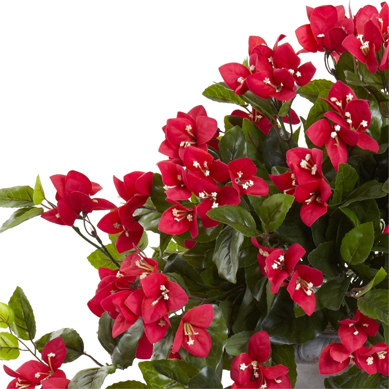 Pemberly Row Bougainvillea Flowering Silk Plant with Decorative Urn - Red/Gray