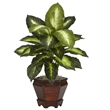 Pemberly Row Dieffenbachia with Wood Vase Silk Plant (Set of 2) in Green/Brown