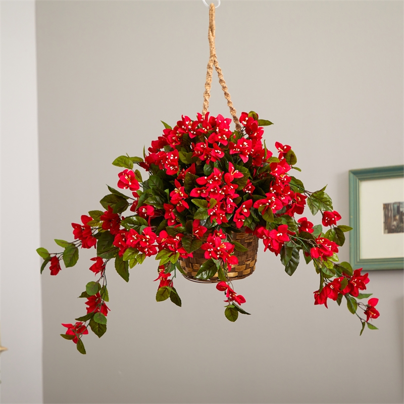 Pemberly Row Bougainvillea Hanging Basket UV Resistant in Red/Brown