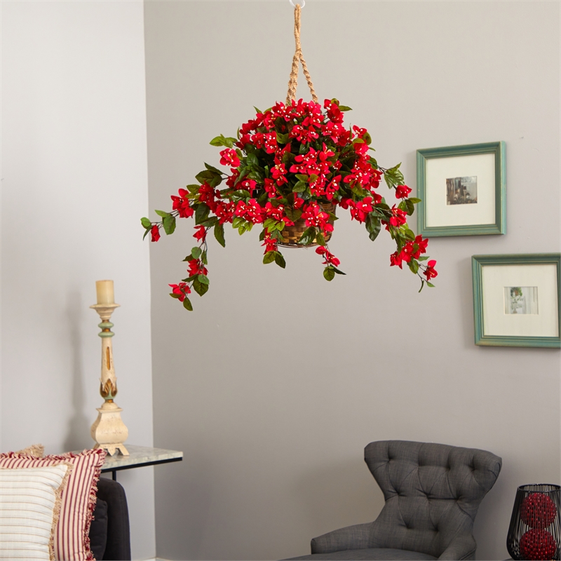 Pemberly Row Bougainvillea Hanging Basket UV Resistant in Red/Brown