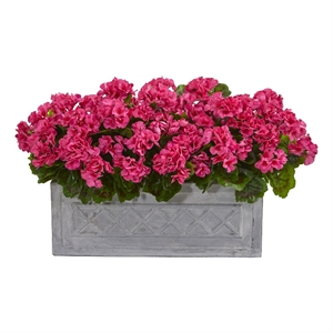 Pemberly Row 18&quot Geranium Artificial Plant with Stone Planter in Pink/Gray