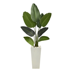 Pemberly Row 60&quot Travelers Palm Artificial Tree in Tall White Planter