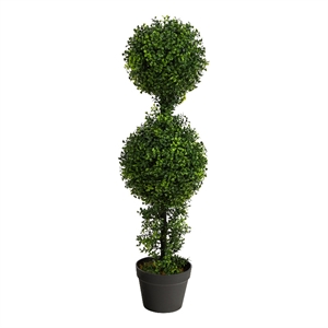 Pemberly Row 34&quot Boxwood Double Ball Topiary Artificial Tree in Green/Black
