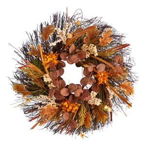 Pemberly Row 22&quot Autumn Dahlia and Berries Artificial Fall Wreath in Orange