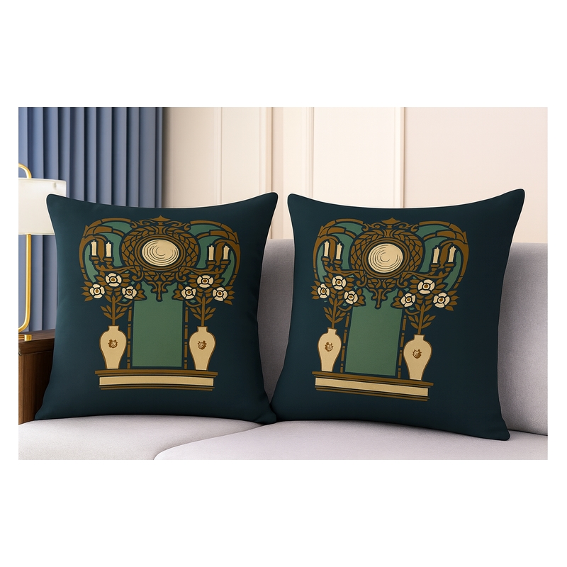 Pemberly Row Luxury Arts & Crafts Sofa Cushion Cover + Insert in Multi Color