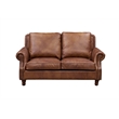 Pemberly Row English Rolled Arm Love Seat in Bark Brown Leather