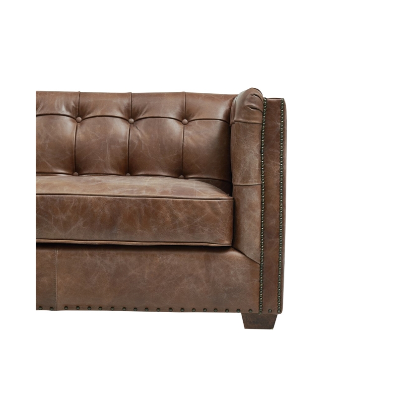 Pemberly Row Contemporary Top Grain Italian Leather Love Seat in Bark Brown