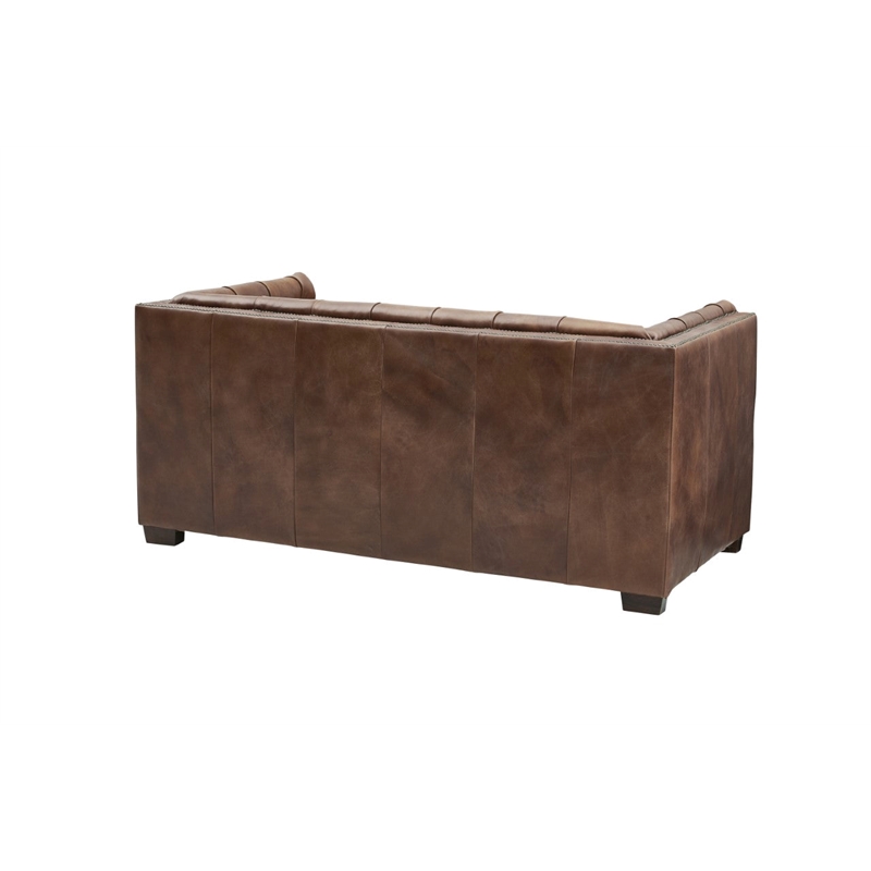Pemberly Row Contemporary Top Grain Italian Leather Love Seat in Bark Brown