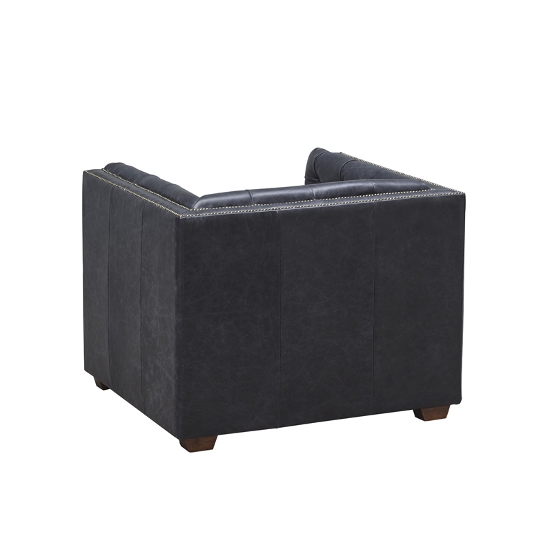 Pemberly Row Contemporary Top Grain Italian Leather Arm Chair in Slate