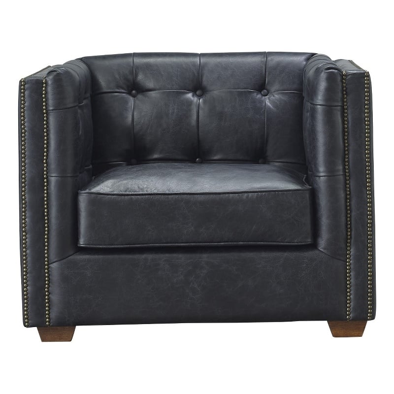 Pemberly Row Contemporary Top Grain Italian Leather Arm Chair in Slate