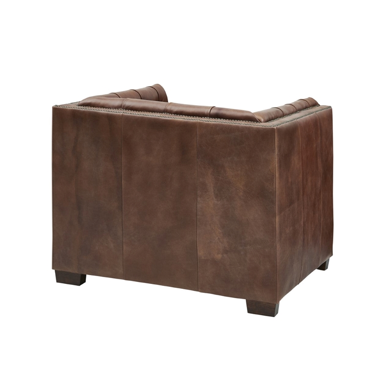 Pemberly Row Contemporary Top Grain Italian Leather Arm Chair in Bark Brown
