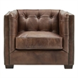 Pemberly Row Contemporary Top Grain Italian Leather Arm Chair in Bark Brown