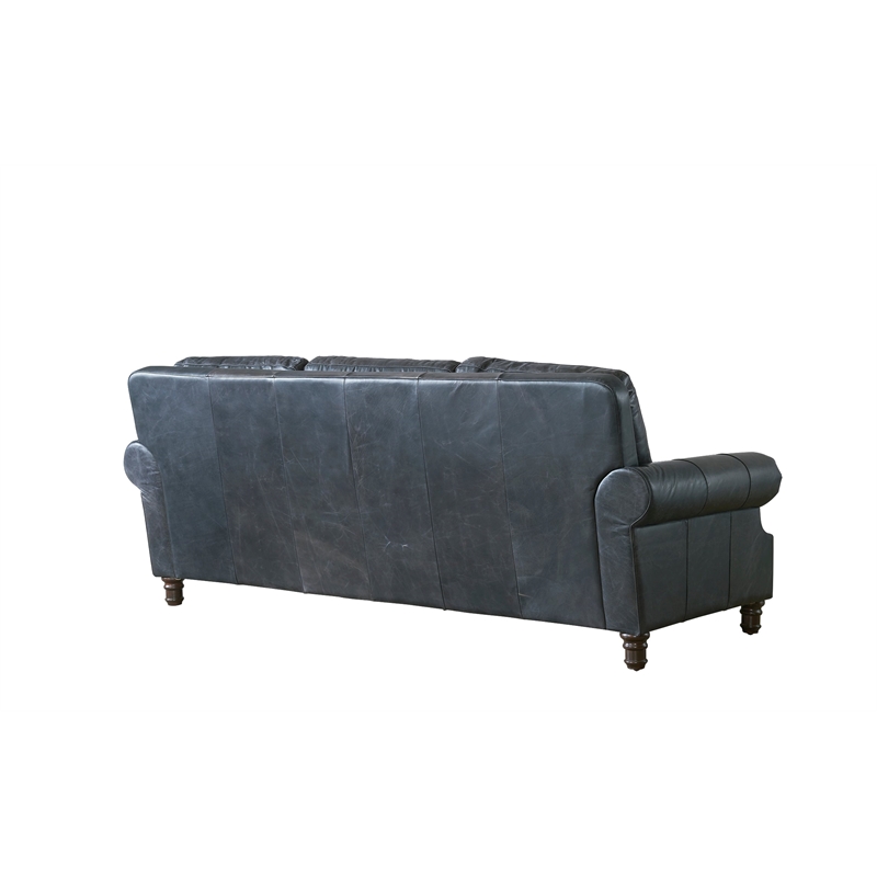 Pemberly Row Contemporary English Rolled Arm Sofa in Slate Leather