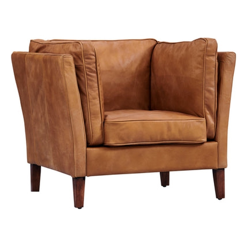Pemberly Row Contemporary Top Grain Italian Leather Arm Chair in Light Brown