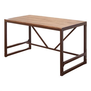 Pemberly Row Contemporary Loft Style Solid Pine Wood Top Desk in Brown
