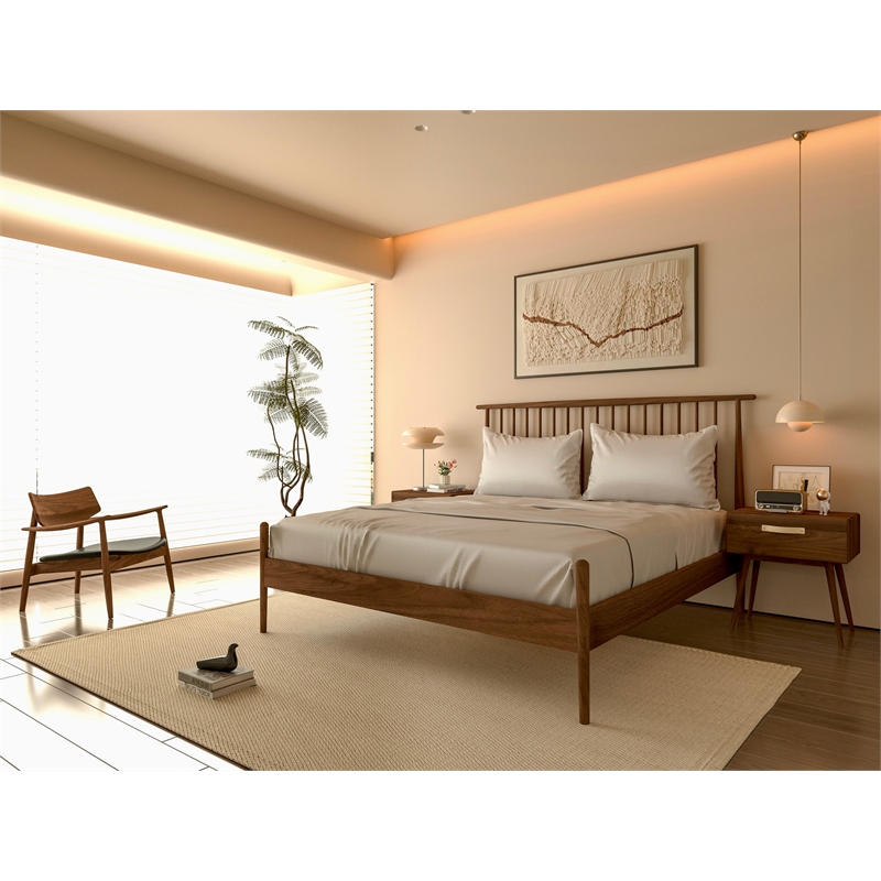 Pemberly Row Contemporary Queen Bed in Solid Black Walnut Wood
