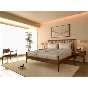 Pemberly Row Contemporary Queen Bed in Solid Black Walnut Wood