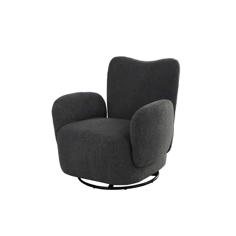 Pemberly Row Contemporary Fabric Upholstered  Swivel Arm Chair in Black