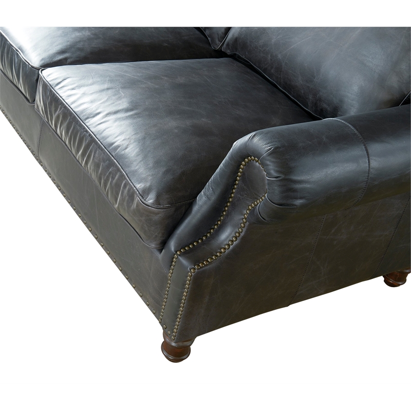 Pemberly Row Contemporary English Rolled Arm Love Seat in Slate Leather
