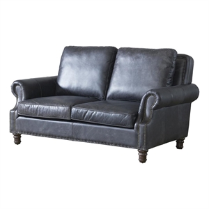 Pemberly Row Contemporary English Rolled Arm Love Seat in Slate Leather