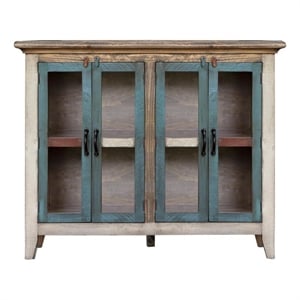 Pemberly Row Contemporary Pine Wood 50&quot 4 Door Console in Multi-Color
