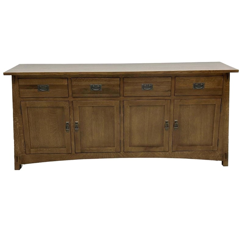 Pemberly Row Contemporary Mission 4 Door 4 Drawer Oak Sideboard - Walnut