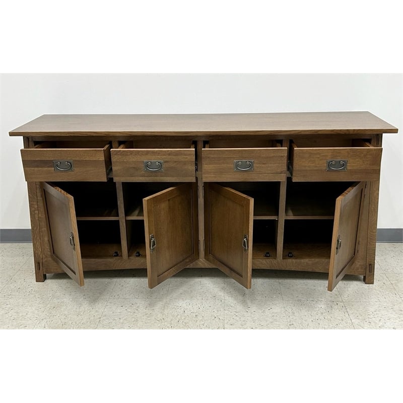 Pemberly Row Contemporary Mission 4 Door 4 Drawer Oak Sideboard - Walnut