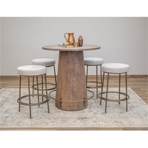 Pemberly Row Contemporary Mango Wood Bar Table Set in Brown Finish