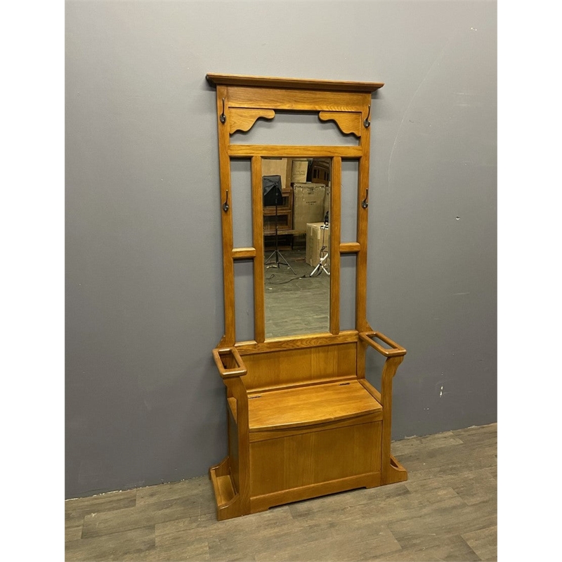 Pemberly Row Contemporary Oak Hall Tree with Storage Trunk in Cherry