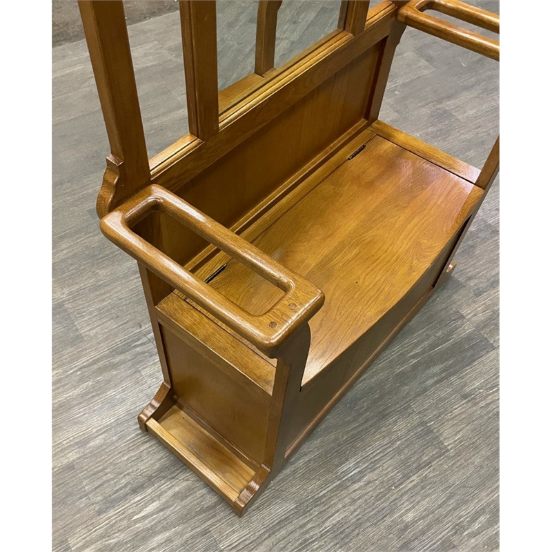Pemberly Row Contemporary Oak Hall Tree with Storage Trunk in Cherry