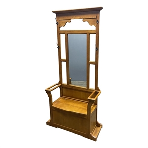 Pemberly Row Contemporary Oak Hall Tree with Storage Trunk in Cherry