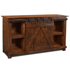 Pemberly Row Contemporary 60&quot Sliding Barn Door TV Stand in Dark Brown