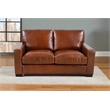 Pemberly Row Contemporary Top Grain Leather Love Seat in Chestnut