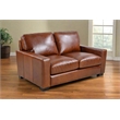 Pemberly Row Contemporary Top Grain Leather Love Seat in Chestnut