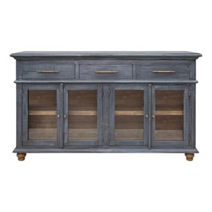 Pemberly Row Contemporary Solid Pine Wood 3 Drawer 4 Door Console in Blue