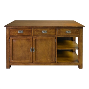 Pemberly Row 60&quot Mission 3 Drawer Oak Kitchen Island - Walnut