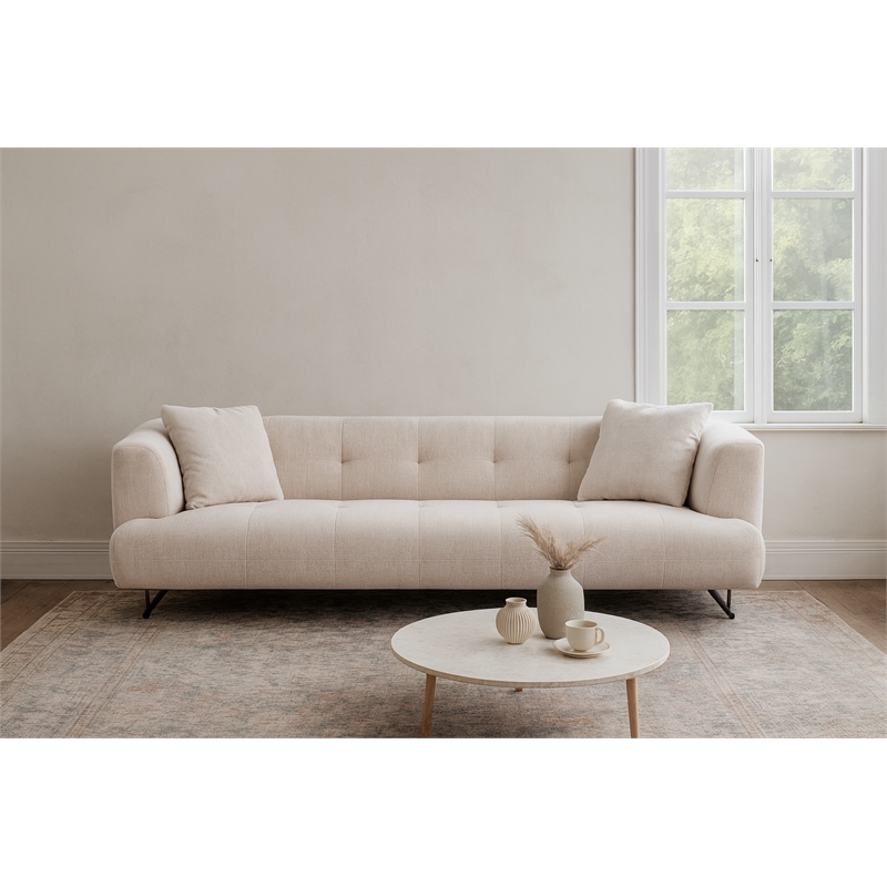Pemberly Row Contemporary Fabric Upholstered 3-Seater Sofa in White