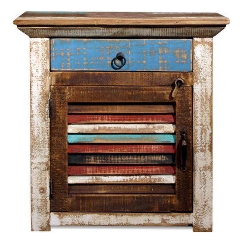 Pemberly Row Contemporary Shutter Door End Table in Multi Color